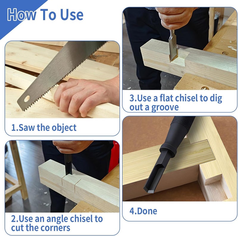 dcvbny 2-Pack Corner Chisel Set 8mm & 12mm – Square Mortise Chisel for 90° Precision Cuts – Hinge Recess Tool for Door Installation, Wood Carving, Framing & Woodworking - Image 5
